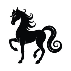 elegant horse silhouette curled tail vector line art