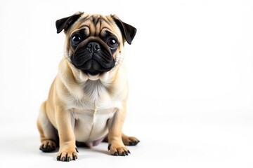 Obraz premium Adorable pug dog sitting, isolated on white background, dog, paws