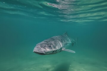 Fototapeta premium Adriatic sturgeon swimming below the surface