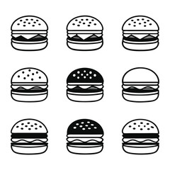 Nine Variations of a Hamburger Icon in Black and White