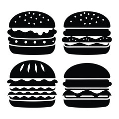 Four Different Types of Black and White Burger Icons