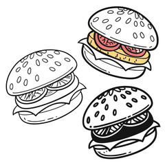 Three Hand Drawn Burger Illustrations