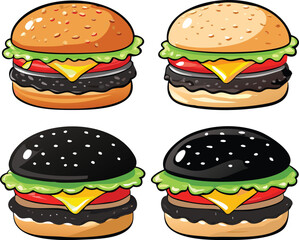Four Delicious Burgers with Different Bun Colors