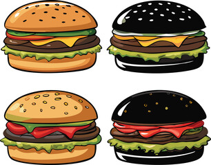 Four Delicious Burger Variations Illustration