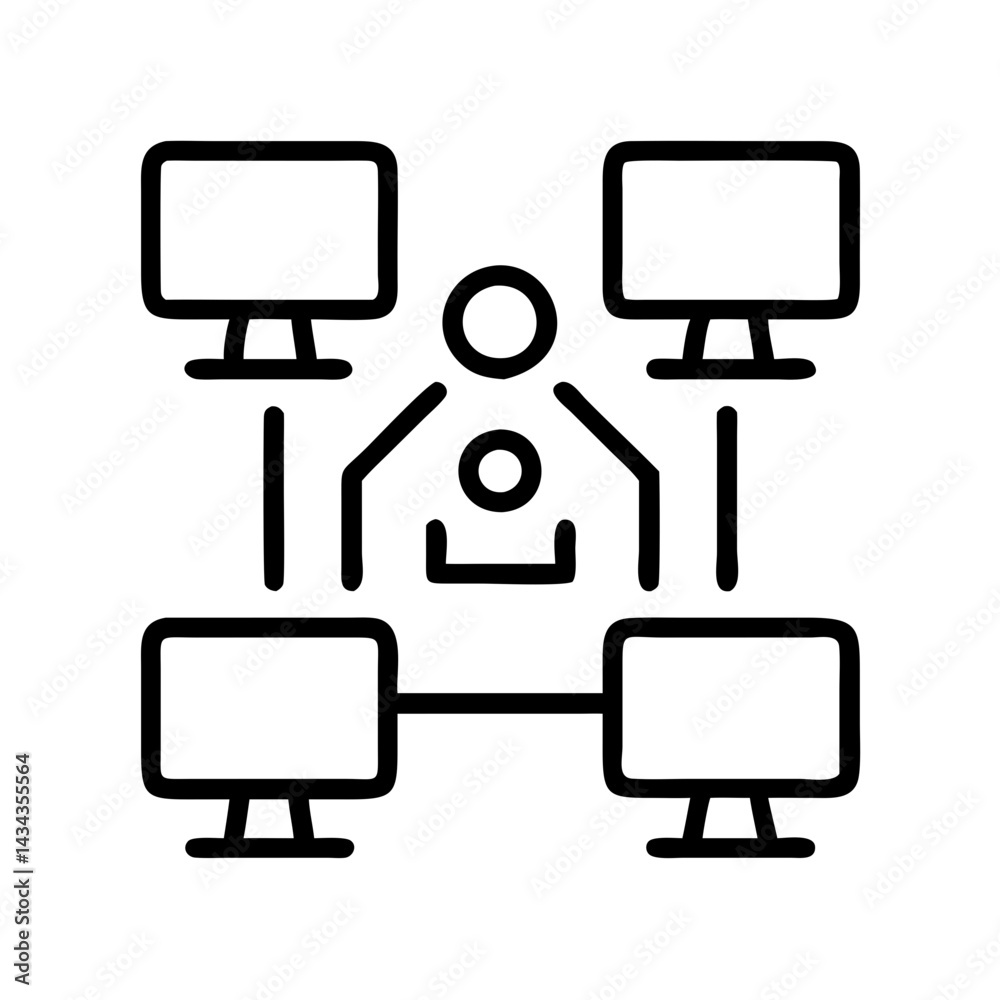 Poster Network connection diagram showing computer network server and client architecture icon design