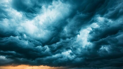 Obraz premium An awe-inspiring view of storm clouds in a dark sky, with sunlight subtly peeking through the layers