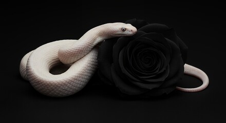 Fototapeta premium Albino snake and black rose elegant pet snake image