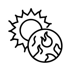 Illustration of global warming and climate change with sun and earth outline drawing vector design