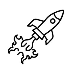 Rocket ship vector icon illustration, space shuttle launch with fire, startup concept design