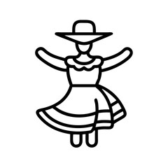 Woman in traditional dress vector illustration of folk dancer with hat and dress outline icon