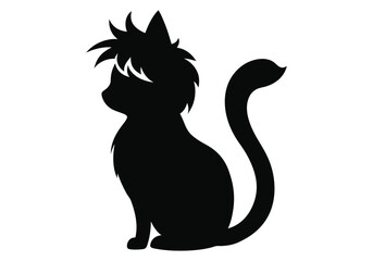 Silhouette black cat isolated on white background