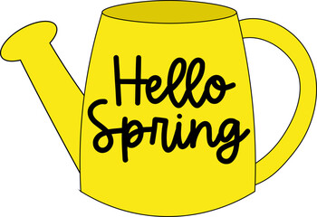 Watering can illustration, yellow watering can, flower watering can, spring vector