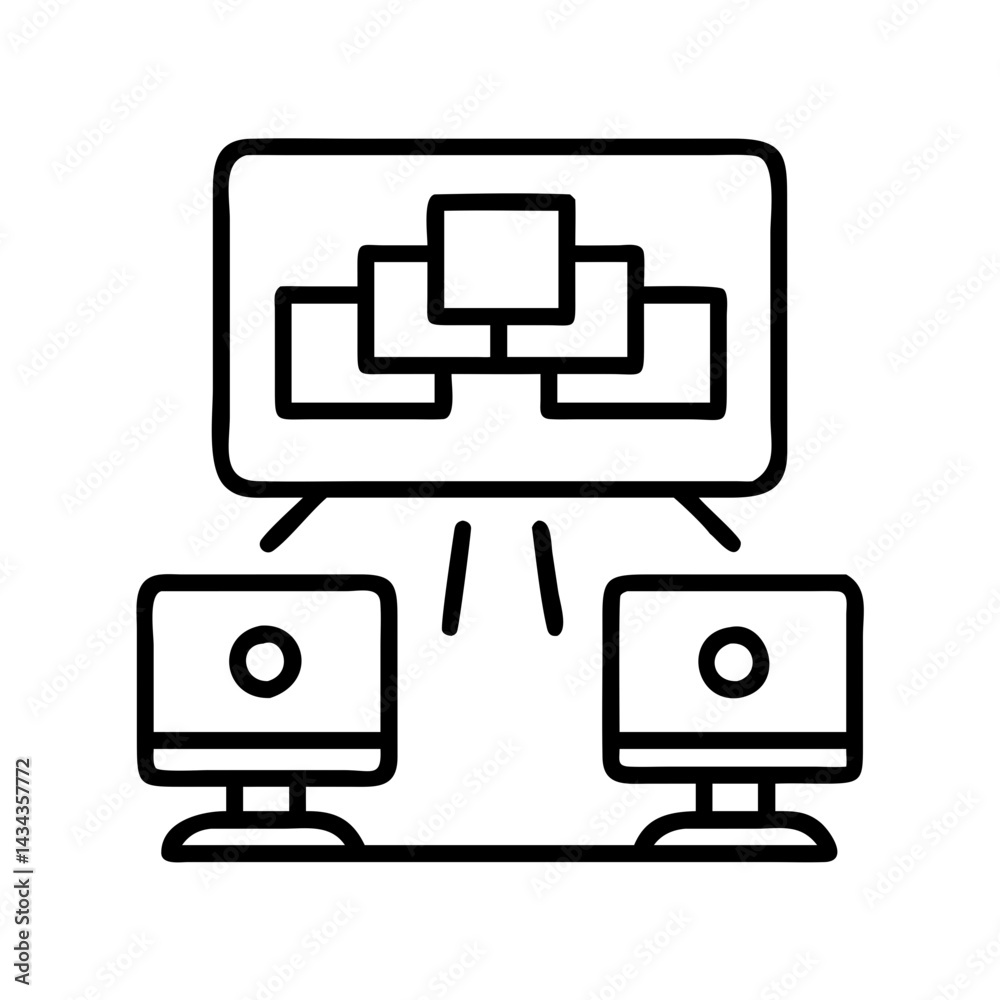 Poster network diagram showing computer network connection and data flow visualization concept design