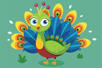 Peacock illustration coloring page for kids.