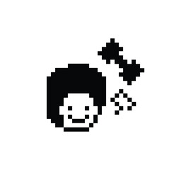 Cute pixel cartoon 8bit character man weight training with dumbbell lifestyle lifting gym decoration life style 8 bit male boy weight fitness isolated game 8bit PNG vector.