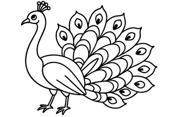 Peacock illustration coloring page for kids.