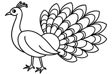 Peacock illustration coloring page for kids.