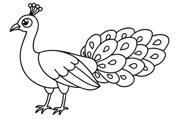 Peacock illustration coloring page for kids.