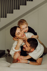 Obraz premium Happy family bonding in cozy home setting