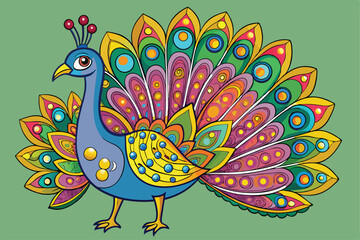 Peacock illustration coloring page for kids.