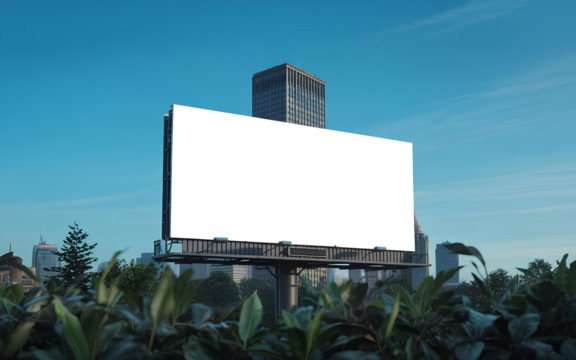 blank billboard or signboard on blue sky background png for advertising and marketing banner ad, empty huge poster mockup of commercial sign board or box of content promotion for branding