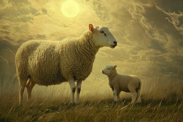 Fototapeta premium Majestic Sheep Under a Glowing Sky
