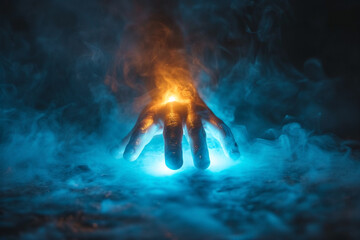 A Mysterious and Eerie Image of a Shadowy Hand Pressed Against Glass