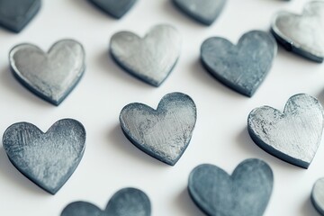 Obraz premium Heart shapes assortment for intimate designs, valentine's inspirations, and healthcare illustrations. Grey heart motifs on light background evoke affection and emotion for varied creative uses