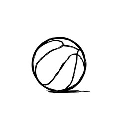 Simple black and white basketball sketch on white, with copy space