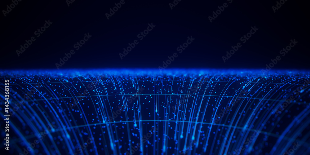 Poster closeup of abstract data flow in cyber wormhole. quantum computing information vortex. digital singu