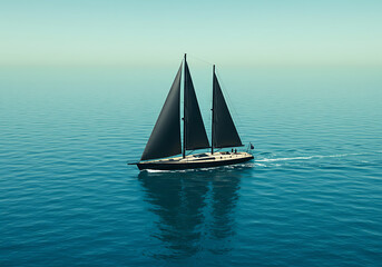 Fototapeta premium Black Sailboat on Calm Ocean: Stunning Seascape Image