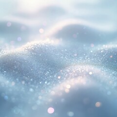Sparkling silver dust on snowy white surface. Iridescent shine, fine glitters, silver sparkle creating magical holiday winter backdrop, Christmas festive background. Glittering abstract bokeh lights