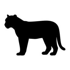 A striking silhouette of a powerful panther,standing alert and poised against a on a transparent background