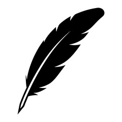 Fototapeta premium Black and Image of a Simple Quill Feather with a Smooth,Elegant Design on a transparent background