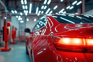 Ceramic coating drying lamps are located behind the vehicle