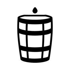 Stylized graphic of a wooden barrel witha single drop of liquid over it on a transparent background