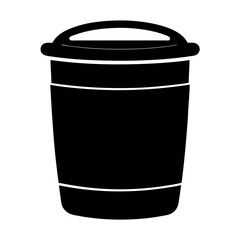 Black and illustration of a trashcan with lid and a simple design on a transparent background