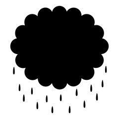 Silhouette of a rainy cloud with roundedges and raindrop falling in a minimalistic style on a transparent background