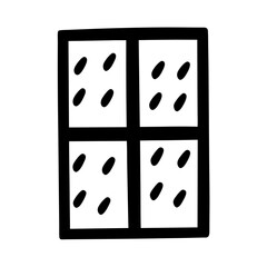 Simple Black and Illustration of aWindow with Four Panes and Rain Drops on a transparent background