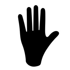 Black silhouette of an open hand with fingers spread against a ,simple design on a transparent background