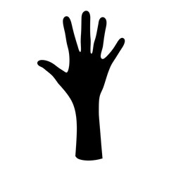 Black hand silhouette with five fingers extended,conveying a symbol of high five and gesture on a transparent background