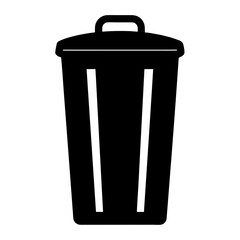 Simple Black Trash Can Illustration withLid and Handle on a on a transparent background