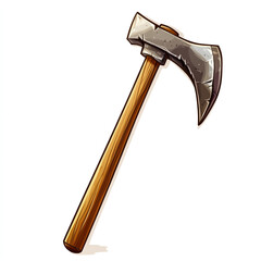 A detailed illustration of a wooden-handled axe, ideal for outdoor activities and woodworking enthusiasts.