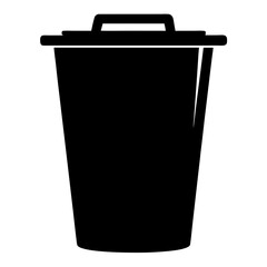 Black solid silhouette illustration of a householdgarbage bin with lid on a on a transparent background