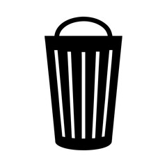 Stylized image of a garbage bin rendered insolid black and positioned centrally with a backdrop on a transparent background