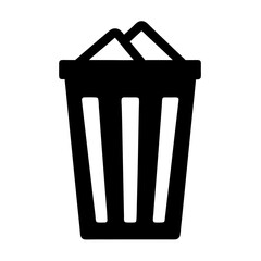 A Solid Black Trashcan Icon Filledwith Waste Paper on a on a transparent background
