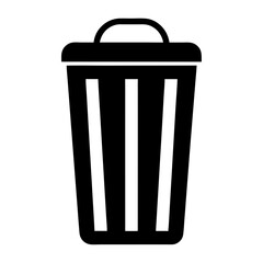 Black and Trash Can Icon withThree Vertical Stripes and a Handle on Top on a transparent background