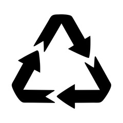 Simple black and recycle signwith an arrow shape for eco sustainability on a transparent background