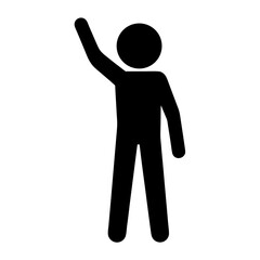 Simple Stick Figure Raising Arm,a common sign of waving, or wanting to ask question on a transparent background