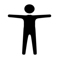 Simple black stick figure with arms outstretchedfor various uses on a transparent background